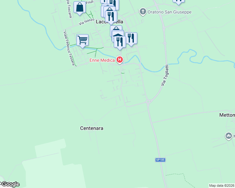 map of restaurants, bars, coffee shops, grocery stores, and more near 4 Vía Vincenzo Bellini in Lacchiarella