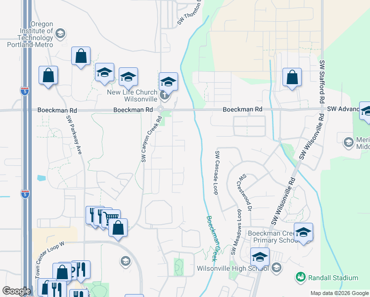 map of restaurants, bars, coffee shops, grocery stores, and more near 28370 Southwest McGraw Avenue in Wilsonville