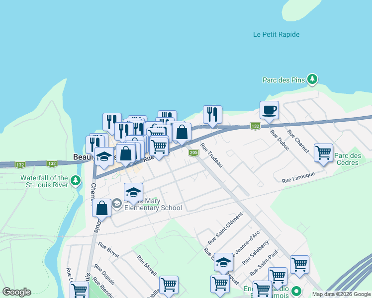 map of restaurants, bars, coffee shops, grocery stores, and more near 11 Chemin de la Beauce in Beauharnois