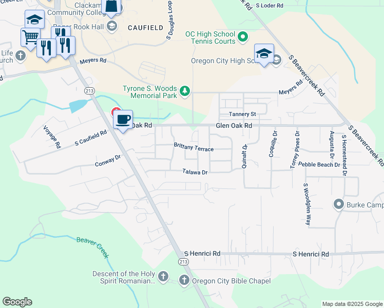 map of restaurants, bars, coffee shops, grocery stores, and more near 14353 Emily PI in Oregon City