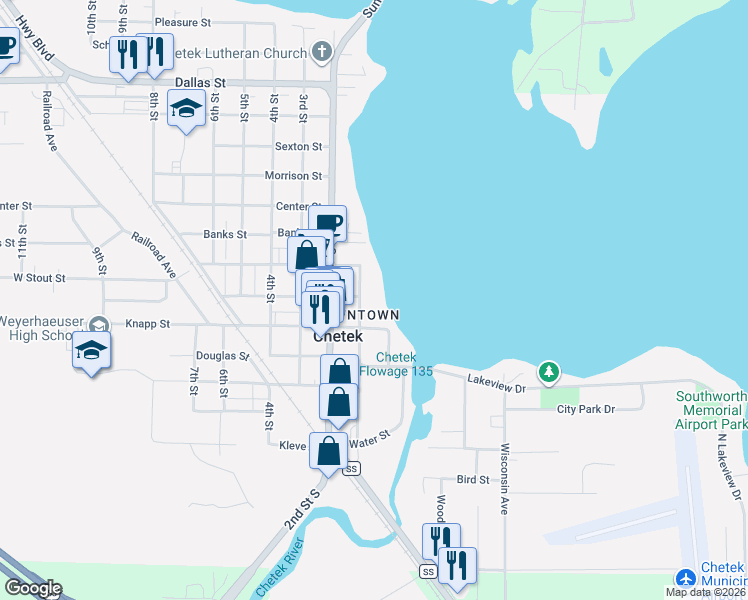map of restaurants, bars, coffee shops, grocery stores, and more near in Chetek