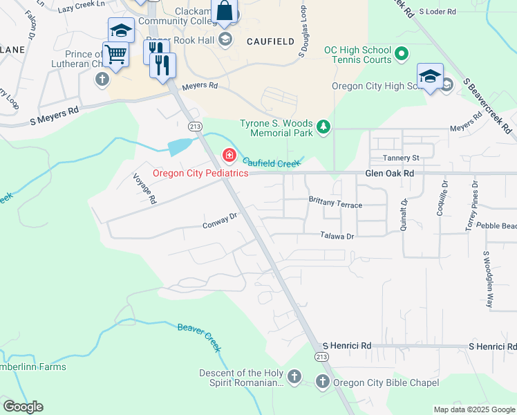 map of restaurants, bars, coffee shops, grocery stores, and more near 14152 Brittany Terrace in Oregon City