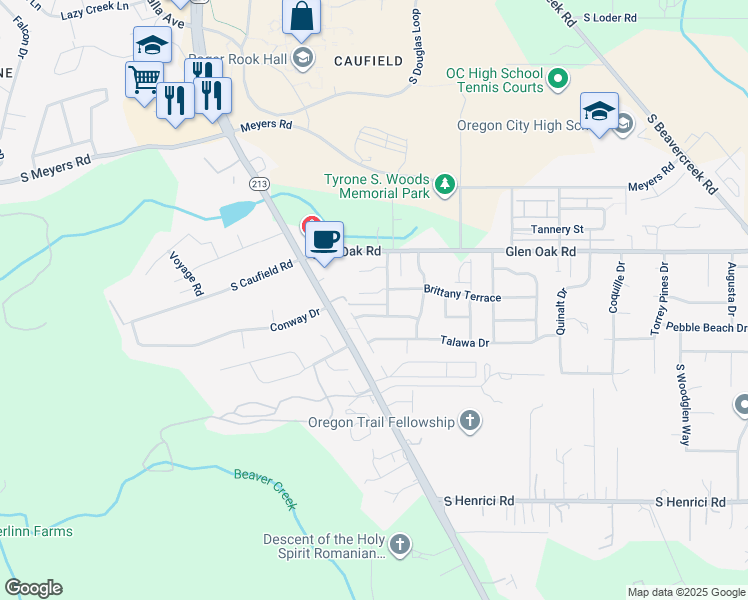 map of restaurants, bars, coffee shops, grocery stores, and more near 14237 Russ Wilcox Way in Oregon City