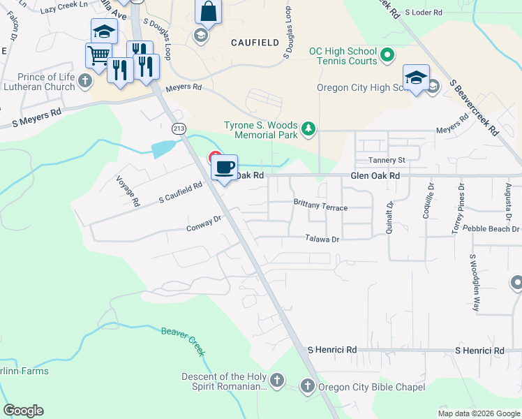 map of restaurants, bars, coffee shops, grocery stores, and more near 14237 Russ Wilcox Way in Oregon City