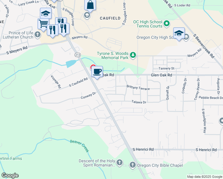 map of restaurants, bars, coffee shops, grocery stores, and more near 14237 Russ Wilcox Way in Oregon City
