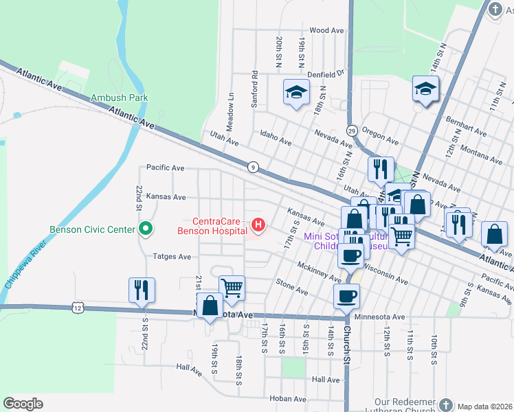 map of restaurants, bars, coffee shops, grocery stores, and more near 1836 Wisconsin Avenue in Benson