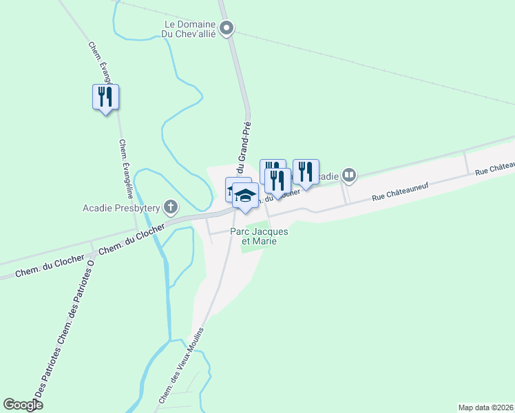 map of restaurants, bars, coffee shops, grocery stores, and more near 1309 Chemin du Clocher in Saint-Jean-sur-Richelieu