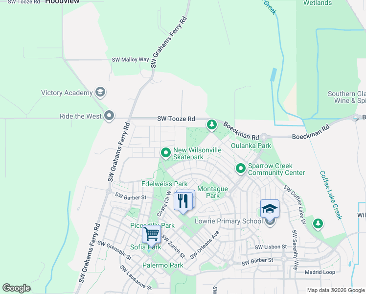 map of restaurants, bars, coffee shops, grocery stores, and more near 28309 Southwest Orleans Avenue in Wilsonville
