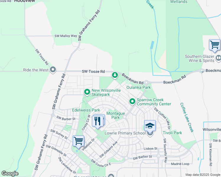 map of restaurants, bars, coffee shops, grocery stores, and more near 28201 Southwest 110th Avenue in Wilsonville