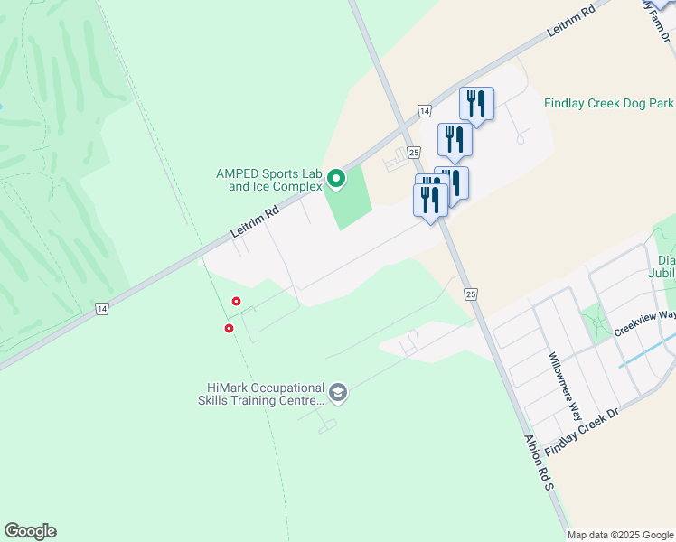 map of restaurants, bars, coffee shops, grocery stores, and more near 2754 Quinn Road in Ottawa