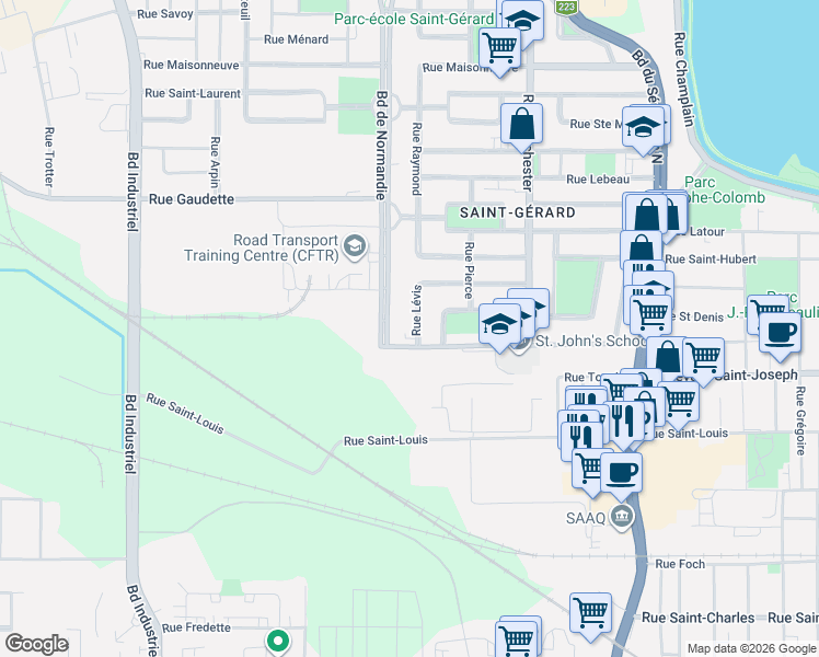 map of restaurants, bars, coffee shops, grocery stores, and more near 467 Rue Lévis in Saint-Jean-sur-Richelieu