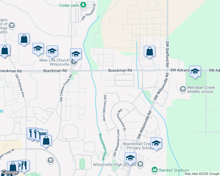 map of restaurants, bars, coffee shops, grocery stores, and more near 28528 Southwest Cascade Loop in Wilsonville