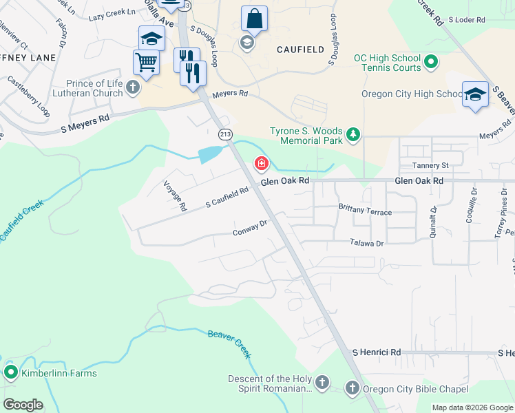 map of restaurants, bars, coffee shops, grocery stores, and more near 20085 Oregon 213 in Oregon City