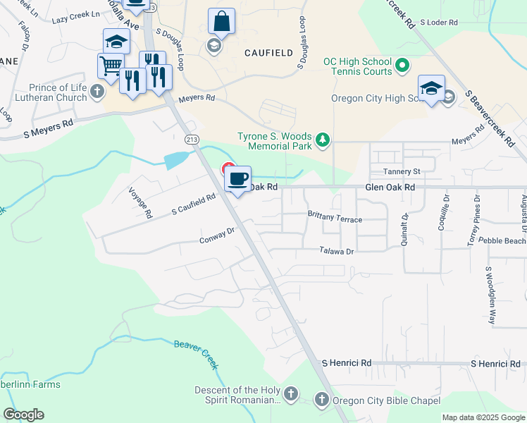 map of restaurants, bars, coffee shops, grocery stores, and more near 14181 Brittany Terrace in Oregon City