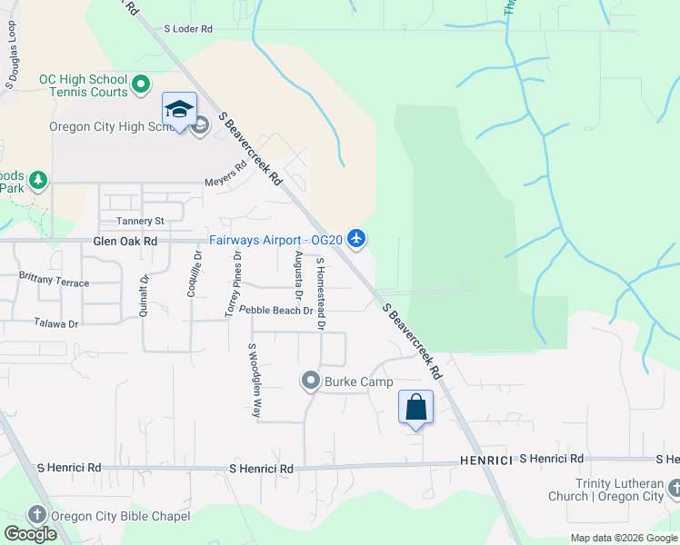 map of restaurants, bars, coffee shops, grocery stores, and more near 15066 Glendoveer Court in Oregon City