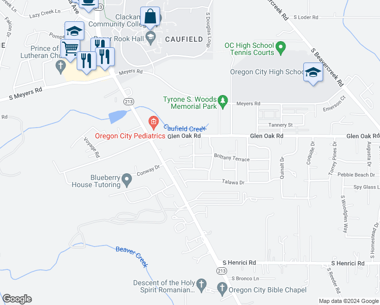 map of restaurants, bars, coffee shops, grocery stores, and more near 14235 Brittany Terrace in Oregon City