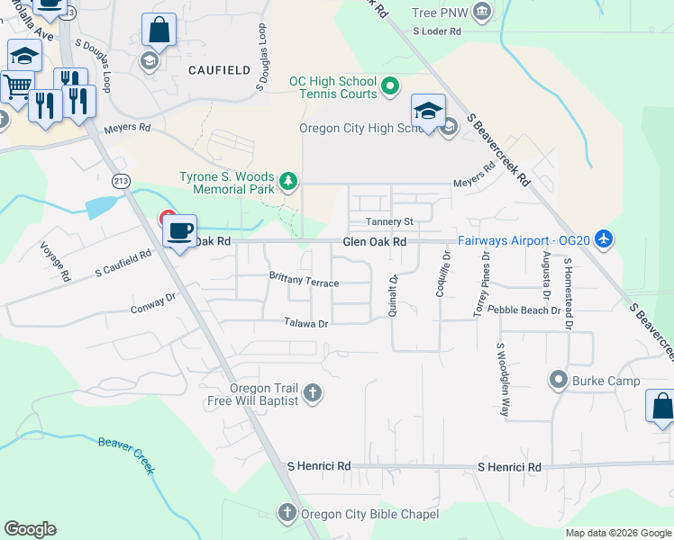 map of restaurants, bars, coffee shops, grocery stores, and more near 20039 Heider Drive in Oregon City