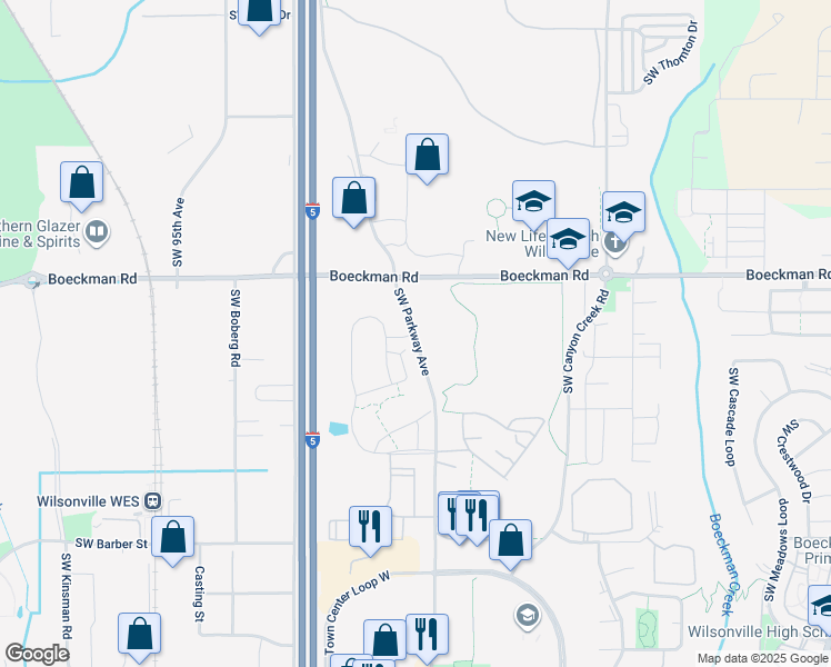 map of restaurants, bars, coffee shops, grocery stores, and more near 28306 Southwest Parkway Avenue in Wilsonville