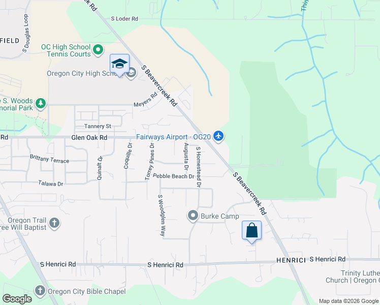 map of restaurants, bars, coffee shops, grocery stores, and more near 20014 Augusta Drive in Oregon City