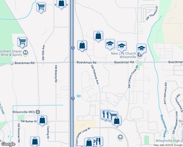 map of restaurants, bars, coffee shops, grocery stores, and more near 8890 Southwest Ash Meadows Road in Wilsonville