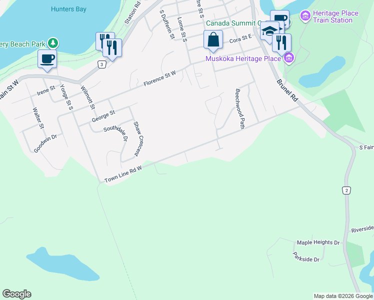 map of restaurants, bars, coffee shops, grocery stores, and more near 216 Town Line Road West in Huntsville