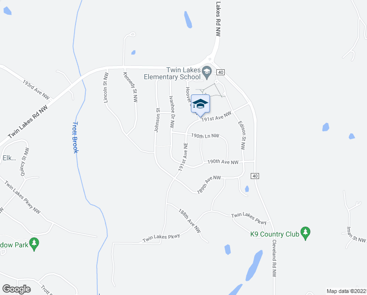 map of restaurants, bars, coffee shops, grocery stores, and more near 19028 Ivanhoe Drive Northwest in Elk River