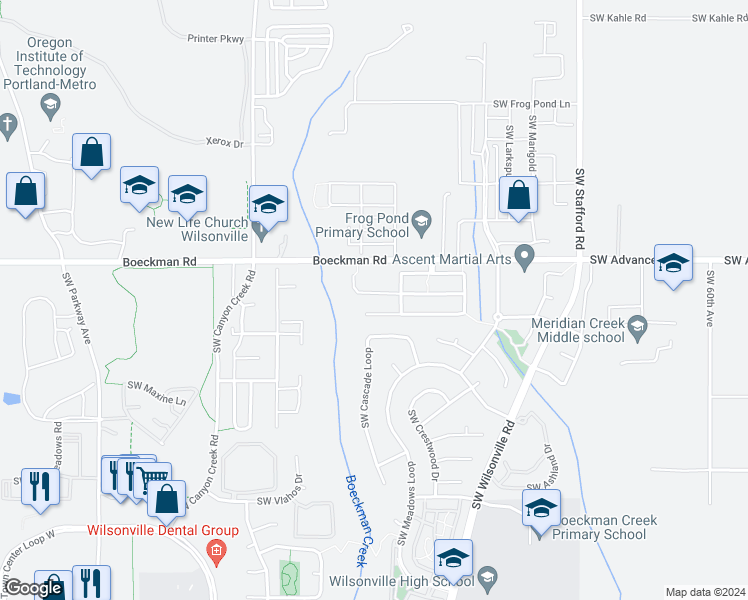 map of restaurants, bars, coffee shops, grocery stores, and more near 7348 Southwest Bouchaine Court in Wilsonville