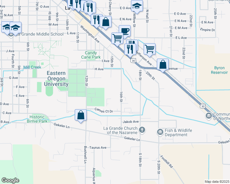 map of restaurants, bars, coffee shops, grocery stores, and more near 508 16th Street in La Grande
