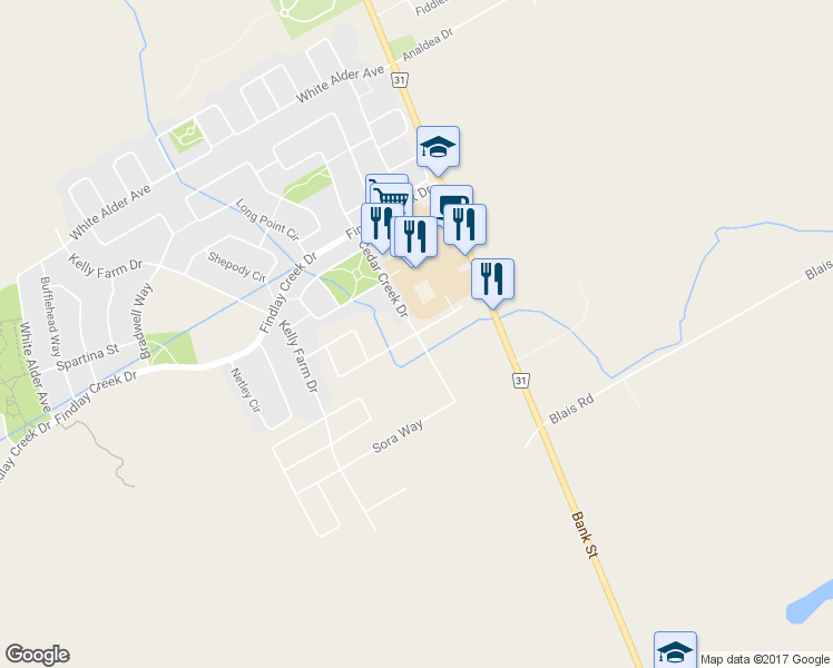 map of restaurants, bars, coffee shops, grocery stores, and more near Wood Acres Grove in Ottawa