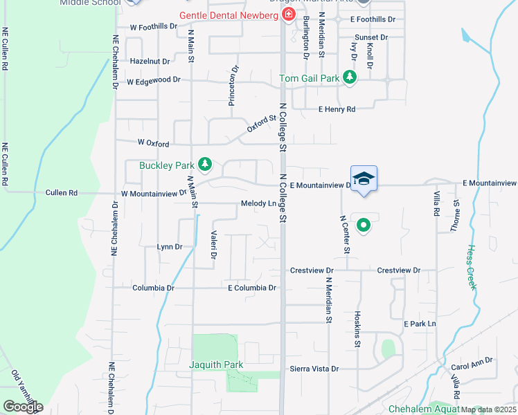 map of restaurants, bars, coffee shops, grocery stores, and more near 606 Melody Lane in Newberg