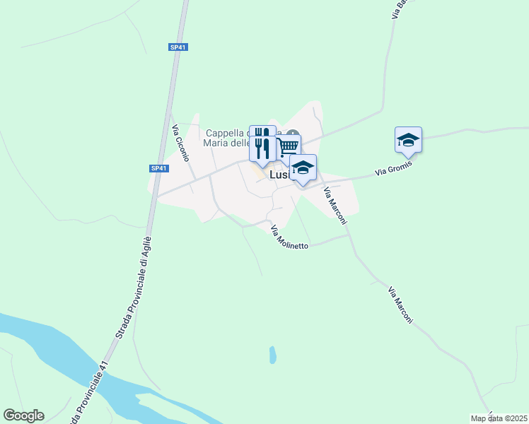 map of restaurants, bars, coffee shops, grocery stores, and more near 14 Via Roma in Lusigliè