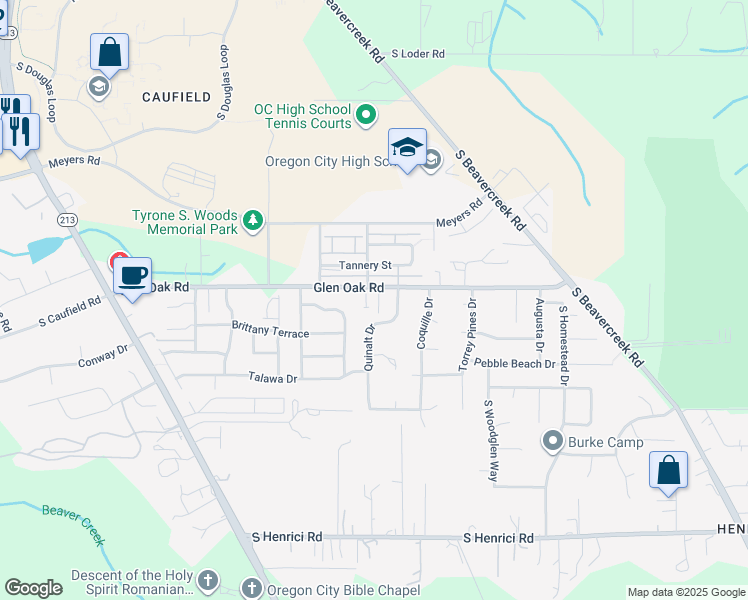 map of restaurants, bars, coffee shops, grocery stores, and more near 20021 Tharp Court in Oregon City