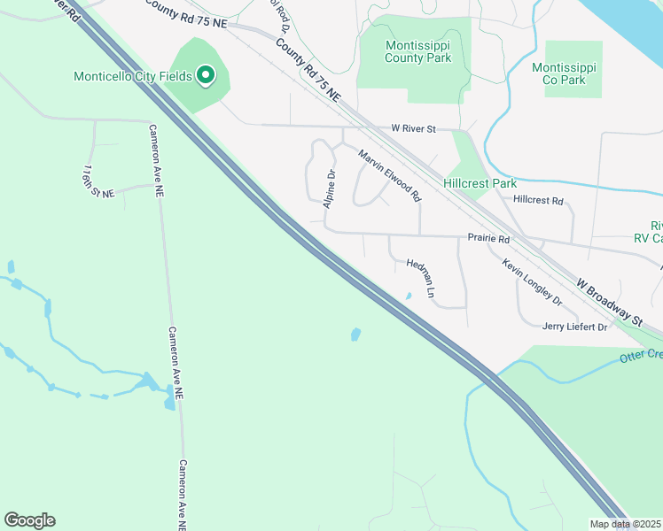 map of restaurants, bars, coffee shops, grocery stores, and more near Interstate 94 in Monticello