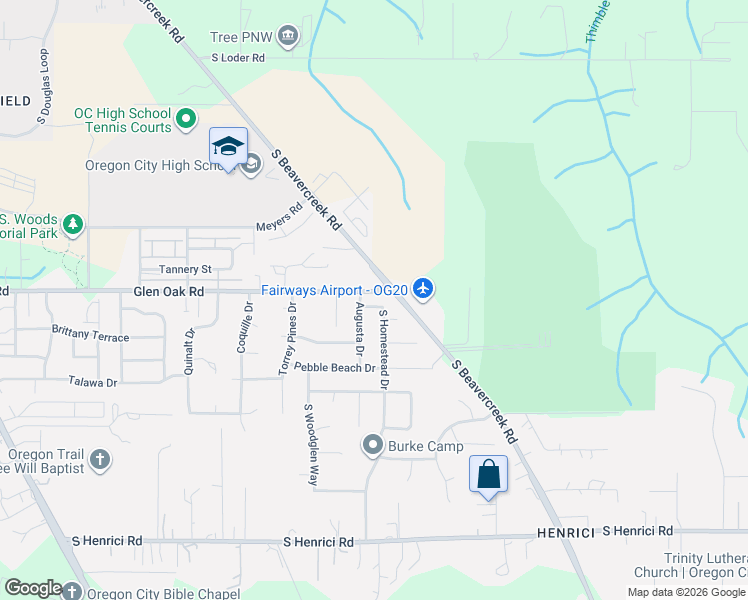 map of restaurants, bars, coffee shops, grocery stores, and more near 20007 Augusta Drive in Oregon City