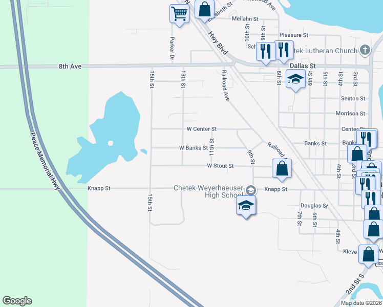 map of restaurants, bars, coffee shops, grocery stores, and more near 820 13th Street in Chetek