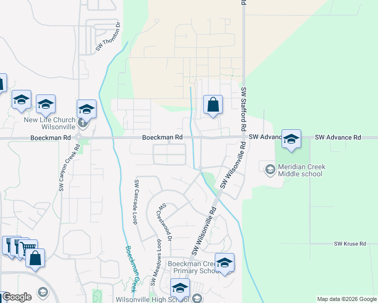 map of restaurants, bars, coffee shops, grocery stores, and more near 28088 Southwest Flynn Street in Wilsonville