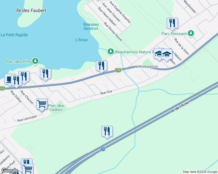 map of restaurants, bars, coffee shops, grocery stores, and more near 533 Rue Labrèche in Beauharnois