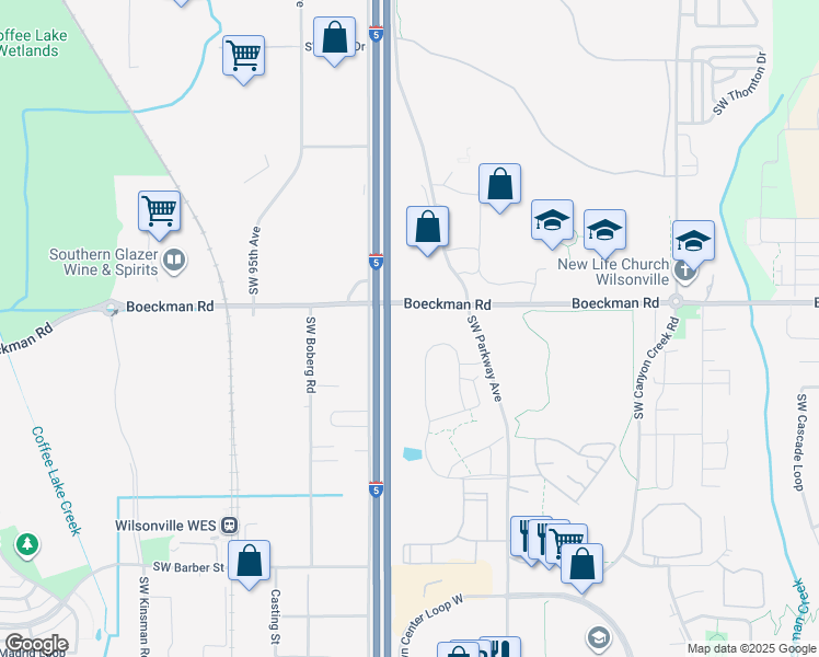 map of restaurants, bars, coffee shops, grocery stores, and more near 8858 Southwest Ash Meadows Circle in Wilsonville