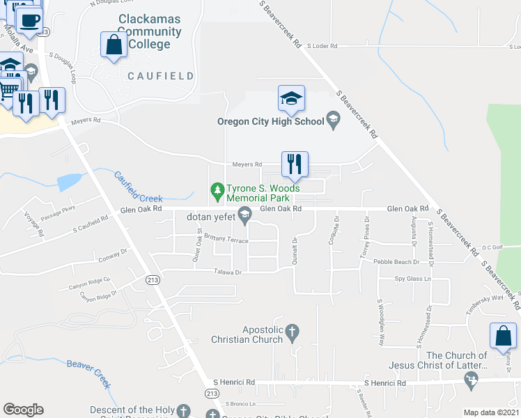map of restaurants, bars, coffee shops, grocery stores, and more near S Glen Oak Rd in Oregon City