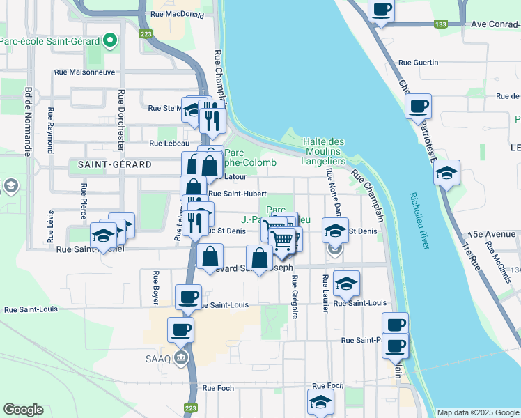 map of restaurants, bars, coffee shops, grocery stores, and more near in Saint-Jean-sur-Richelieu