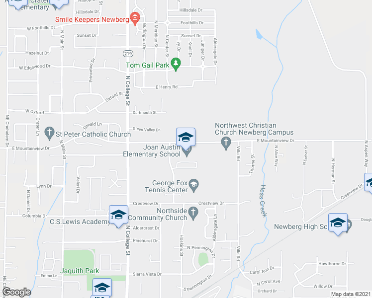 map of restaurants, bars, coffee shops, grocery stores, and more near 2200 North Center Street in Newberg