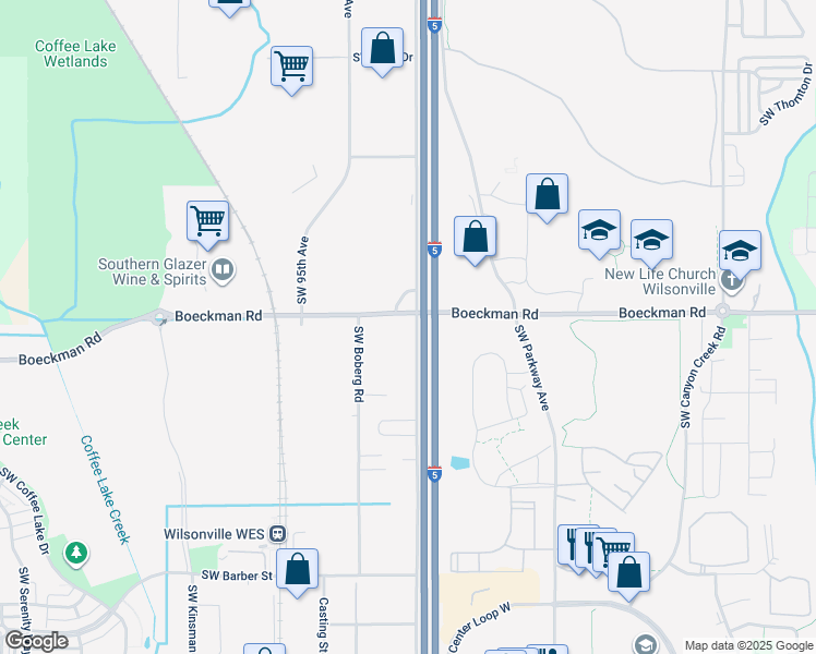 map of restaurants, bars, coffee shops, grocery stores, and more near 28011 Southwest Boones Ferry Road in Wilsonville