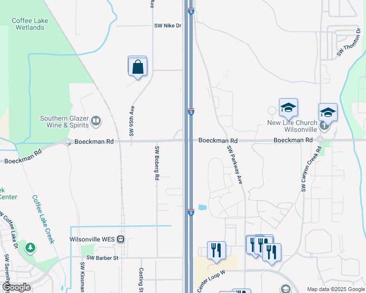 map of restaurants, bars, coffee shops, grocery stores, and more near 28011 SW Boones Ferry Rd in Wilsonville