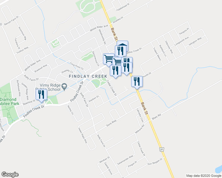 map of restaurants, bars, coffee shops, grocery stores, and more near in Ottawa