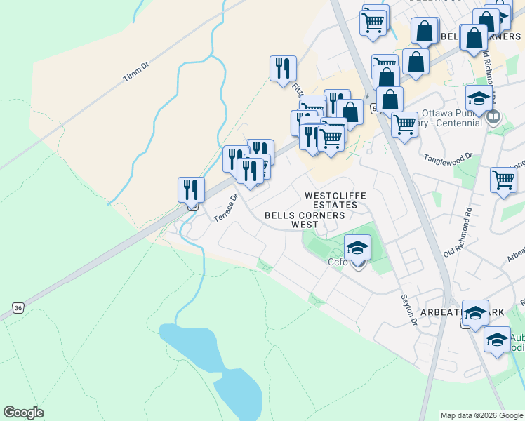 map of restaurants, bars, coffee shops, grocery stores, and more near in Ottawa