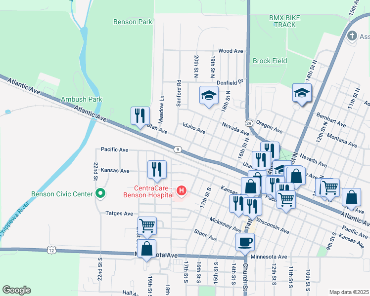 map of restaurants, bars, coffee shops, grocery stores, and more near 1920 Utah Avenue in Benson