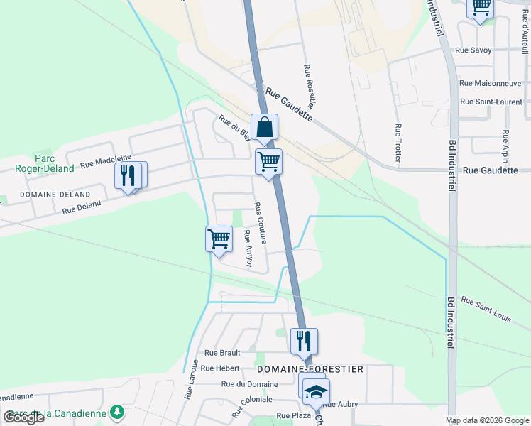 map of restaurants, bars, coffee shops, grocery stores, and more near 589 Rue Couture in Saint-Jean-sur-Richelieu