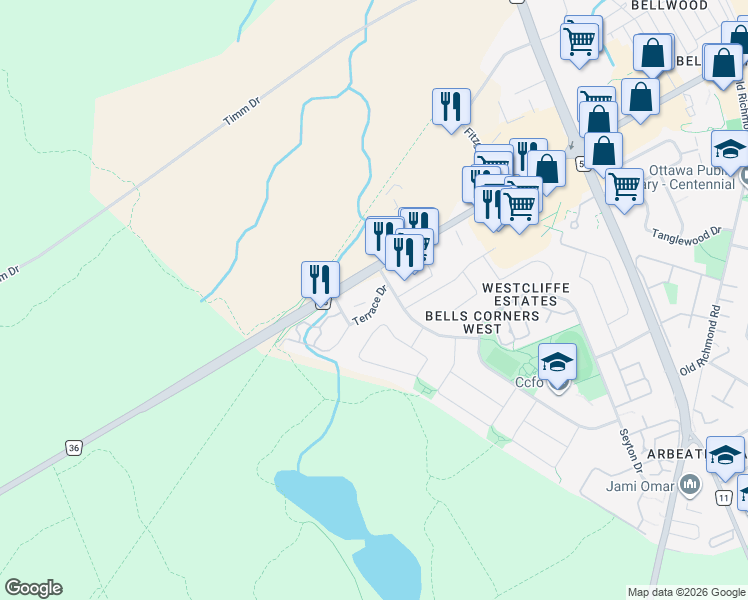 map of restaurants, bars, coffee shops, grocery stores, and more near in Ottawa