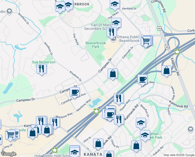 map of restaurants, bars, coffee shops, grocery stores, and more near in Ottawa