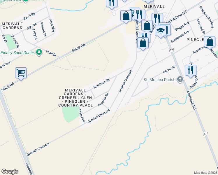 map of restaurants, bars, coffee shops, grocery stores, and more near 9 Avonlea Road in Ottawa